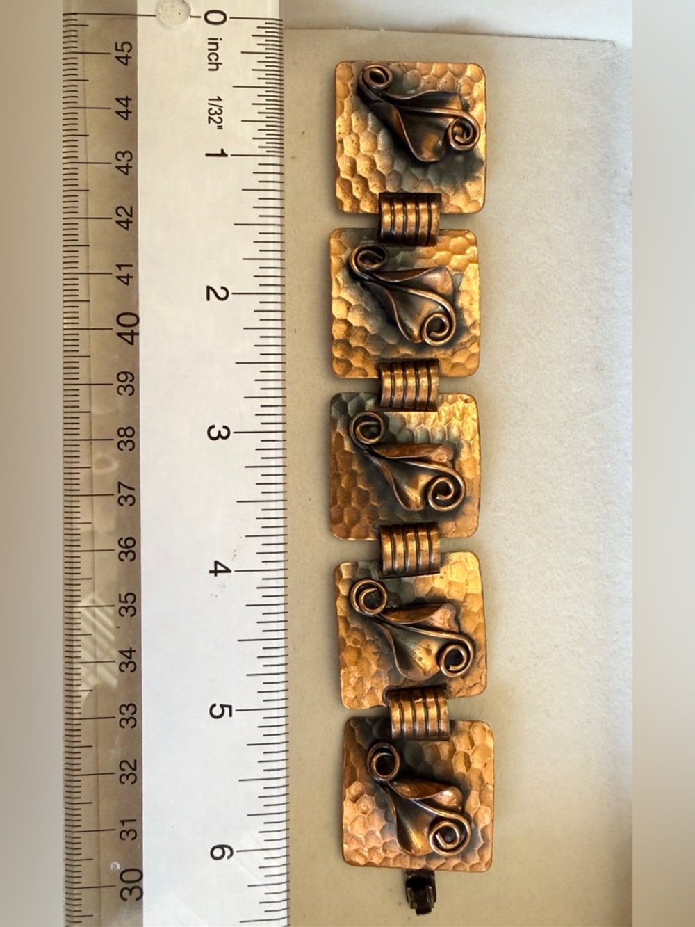 Vintage Hammered Copper Link Bracelet & Earrings